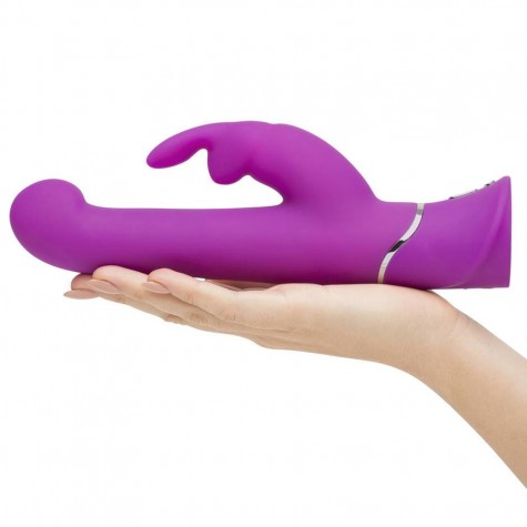 Фиолетовый вибратор с клиторальным стимулятором Beaded G-Spot Rechargeable Rabbit Vibrator - 24 см.